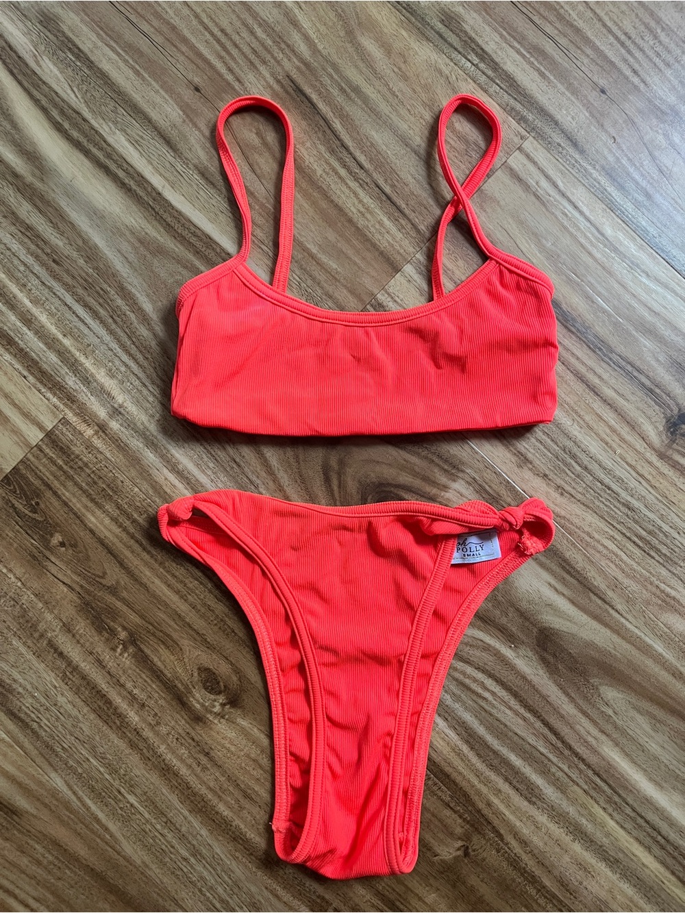 Neon Coral Ribbed Bikini Set